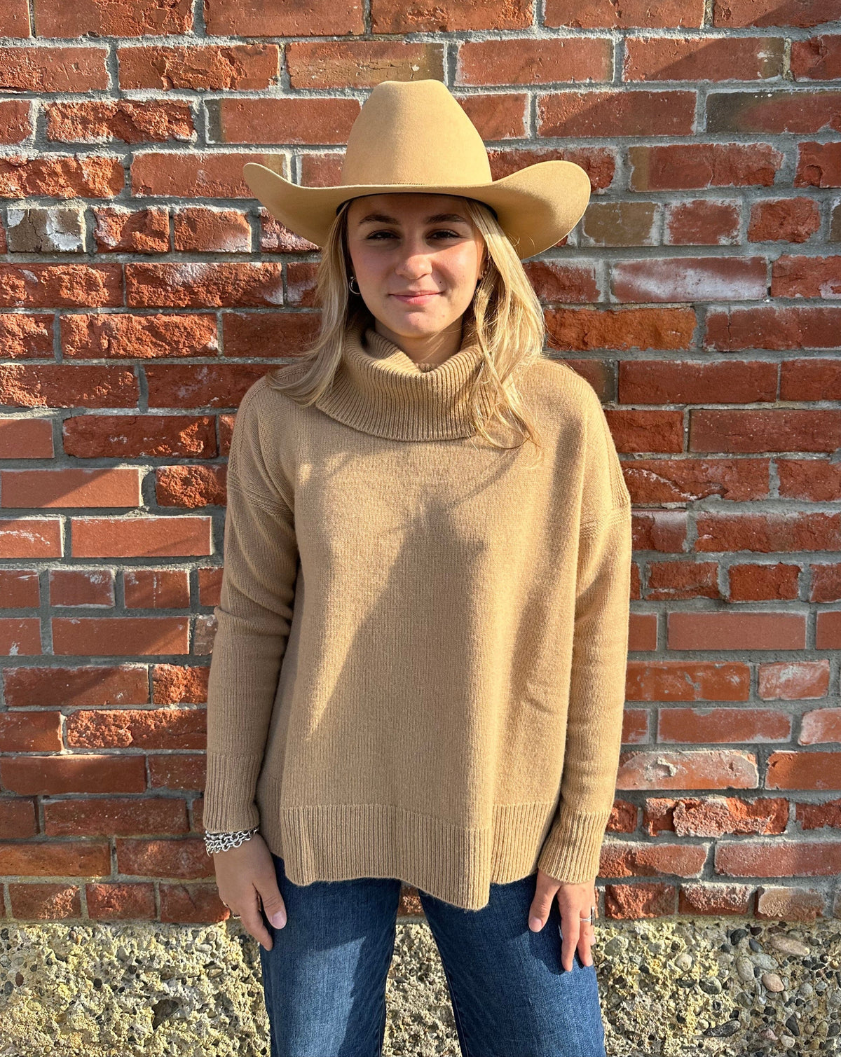 Camel Cashmere Zip Back T-Neck Sweater - LX2002C