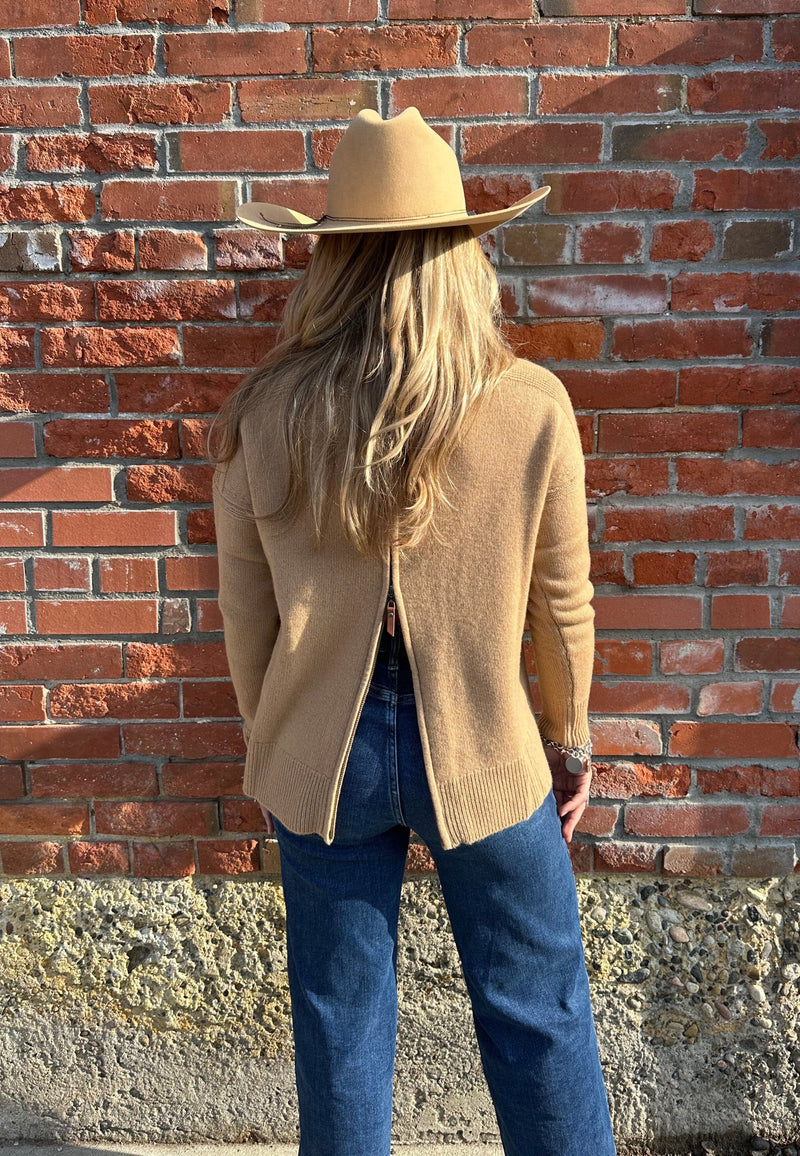 Camel Cashmere Zip Back T-Neck Sweater - LX2002C