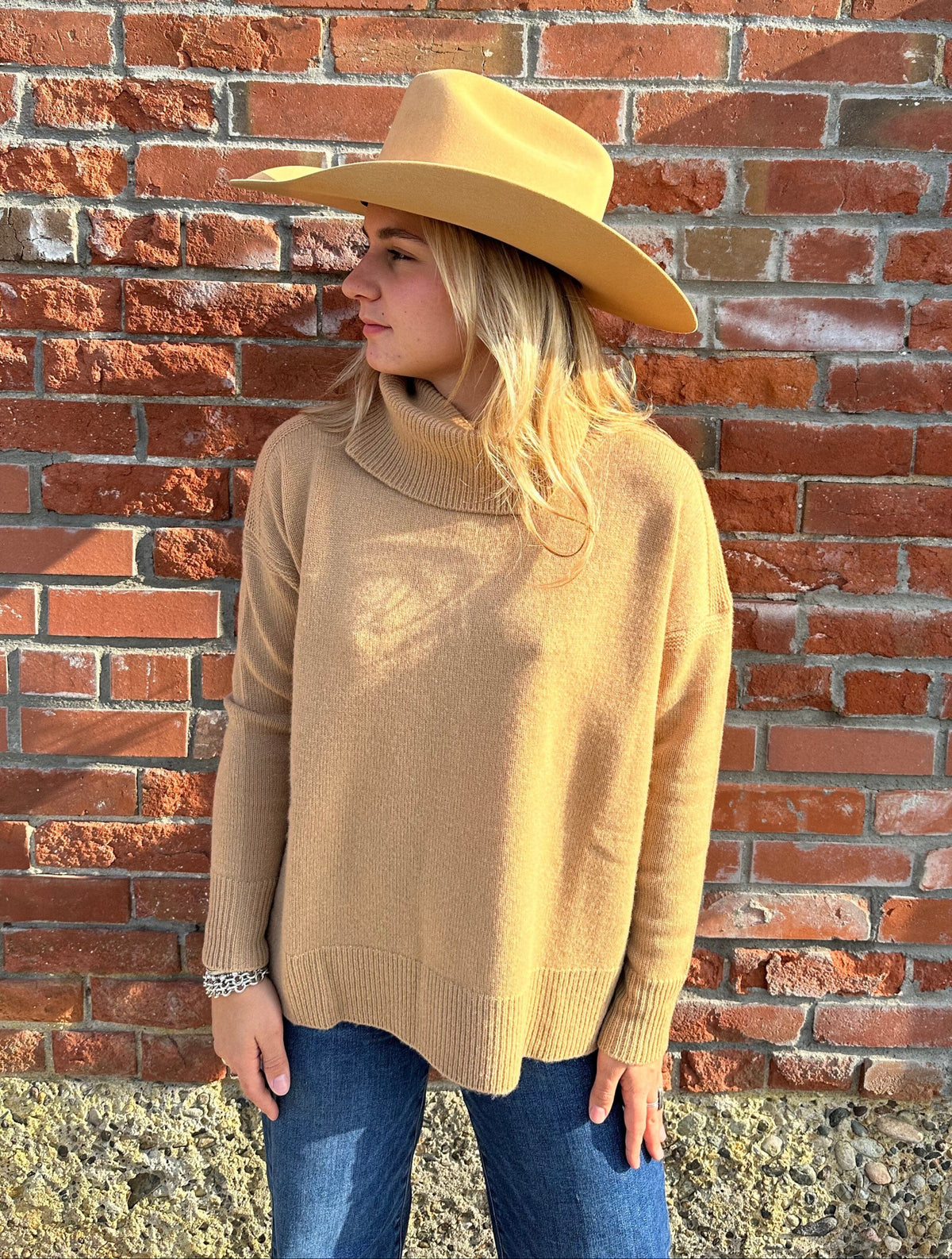 Camel Cashmere Zip Back T-Neck Sweater - LX2002C