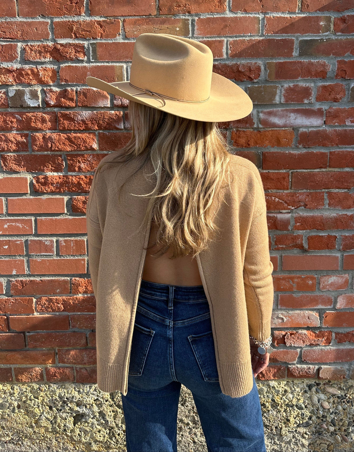 Camel Cashmere Zip Back T-Neck Sweater - LX2002C