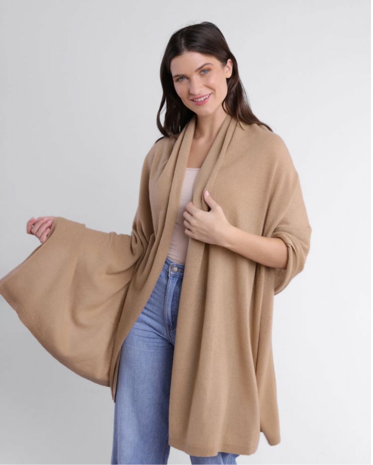 Camel Luxe Cashmere Travel Wrap - LF7435-BC