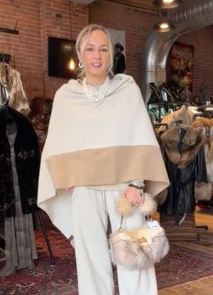 Camel/Kit 2-Tone Fleece Poncho - 4068KC