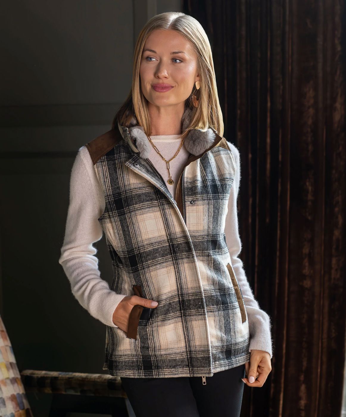 Cashiers Wool Grey Plaid Vest - Madison Creek - CASHGP