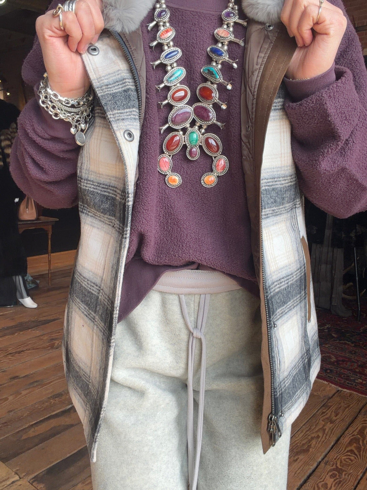 Cashiers Wool Grey Plaid Vest - Madison Creek - CASHGP