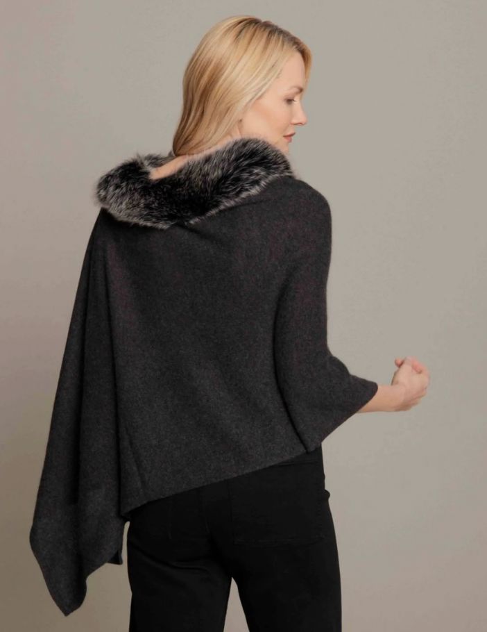 Cashmere/Fox Trimmed Topper - Charcoal -LXF8388CH
