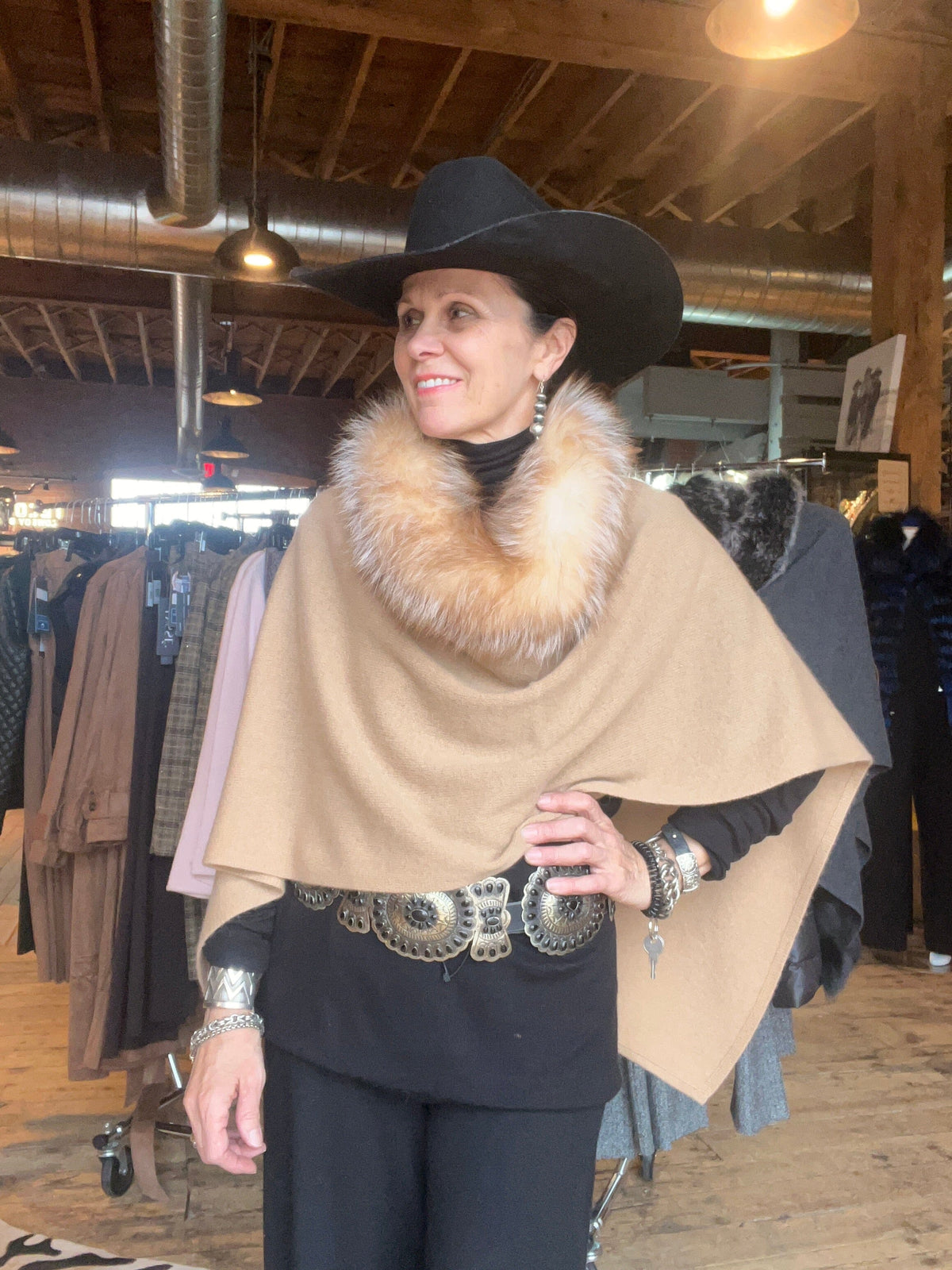 Cashmere/Fox Trimmer Topper - Camel - LXF8388SM