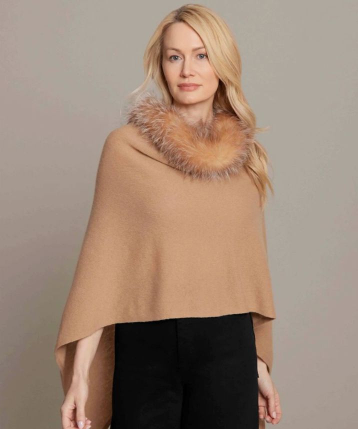 Cashmere/Fox Trimmer Topper - Camel - LXF8388SM