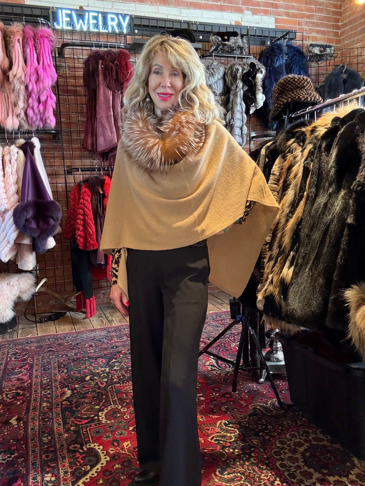 Cashmere/Fox Trimmer Topper - Camel - LXF8388SM