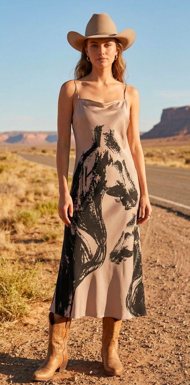 Champagne Slip Dress/Black Horse - 4746CB