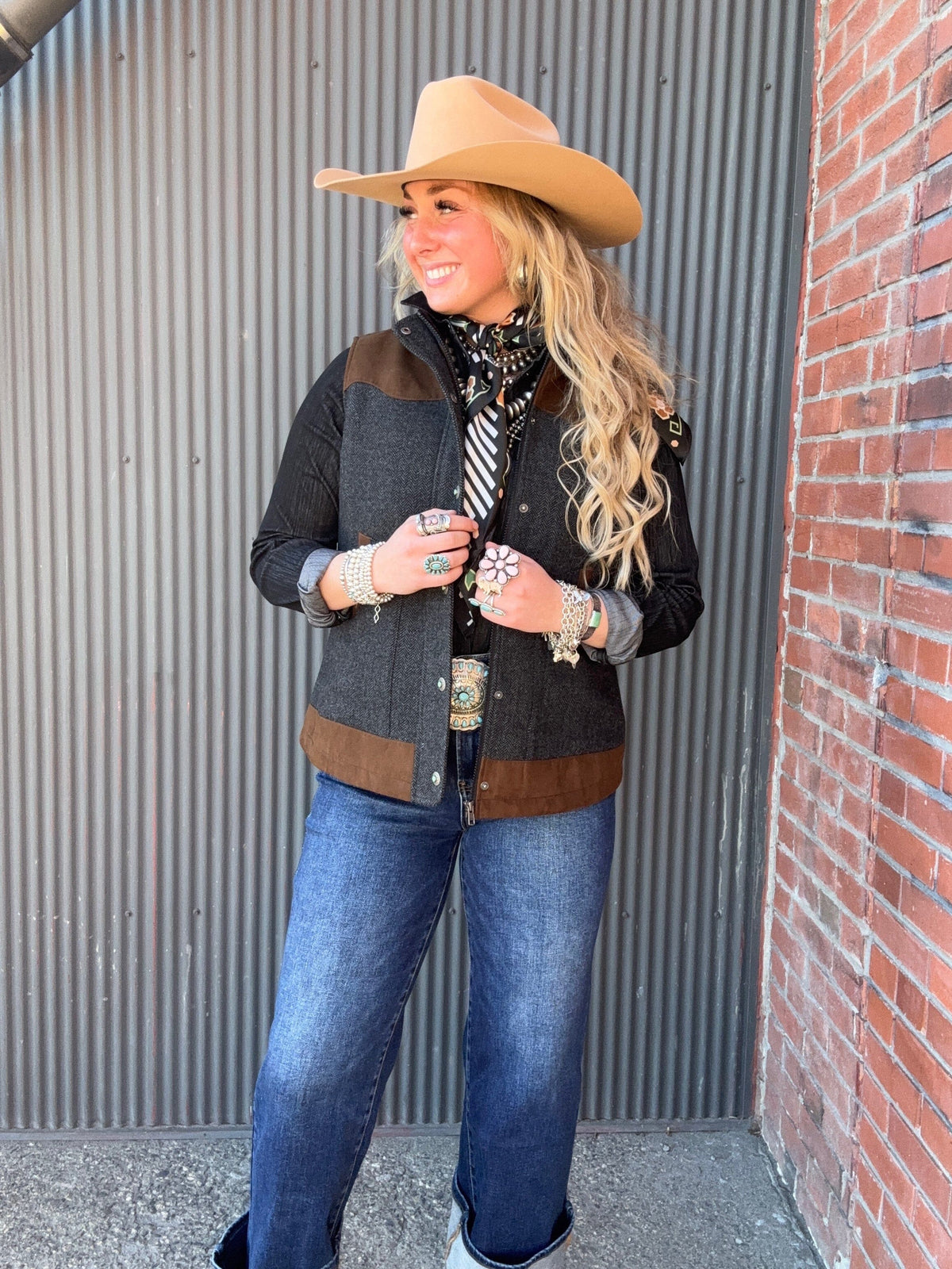 Channel Wool Vest - Madison Creek - Charcoal Herringbone - VMC6