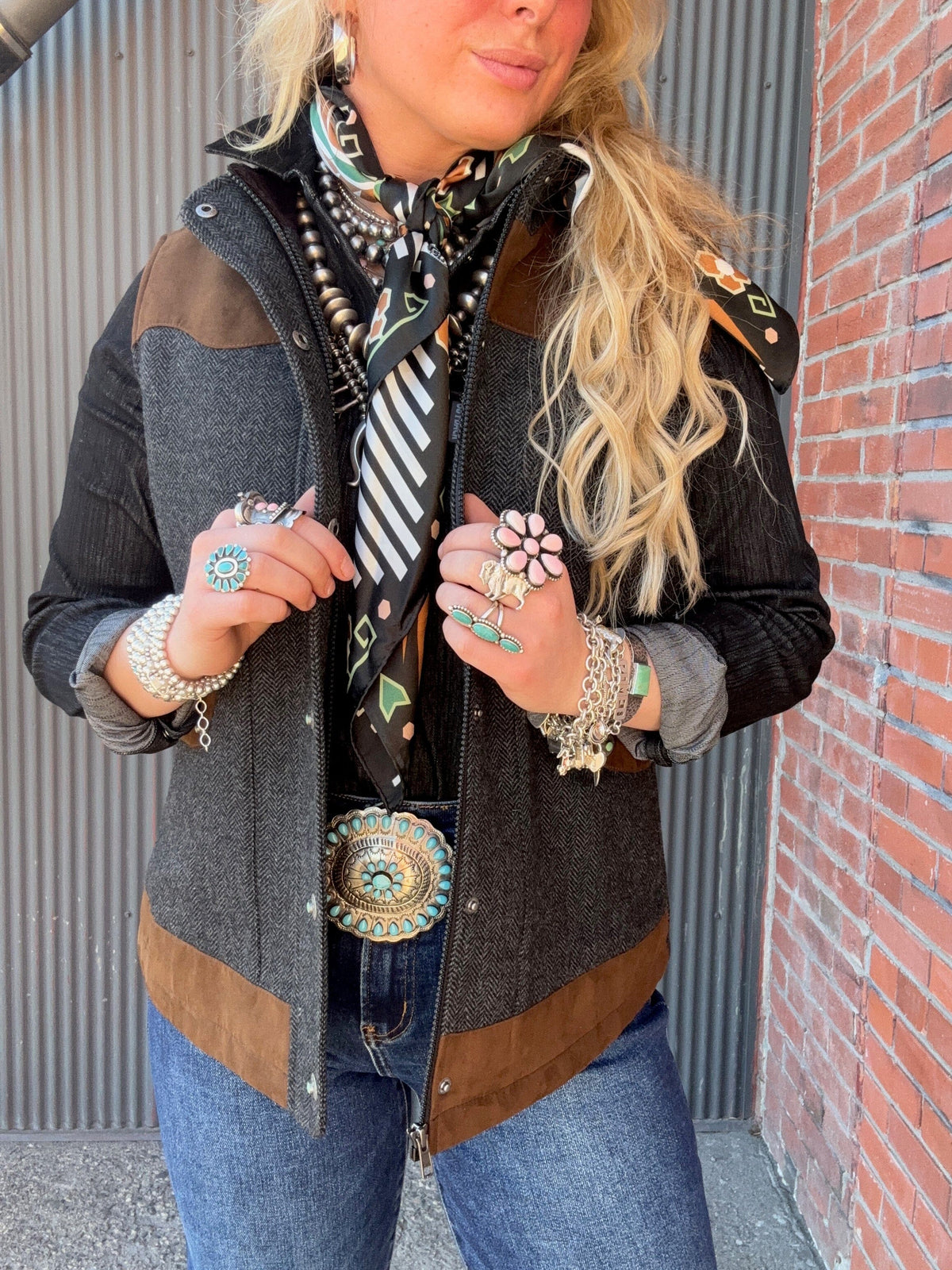 Channel Wool Vest - Madison Creek - Charcoal Herringbone - VMC6