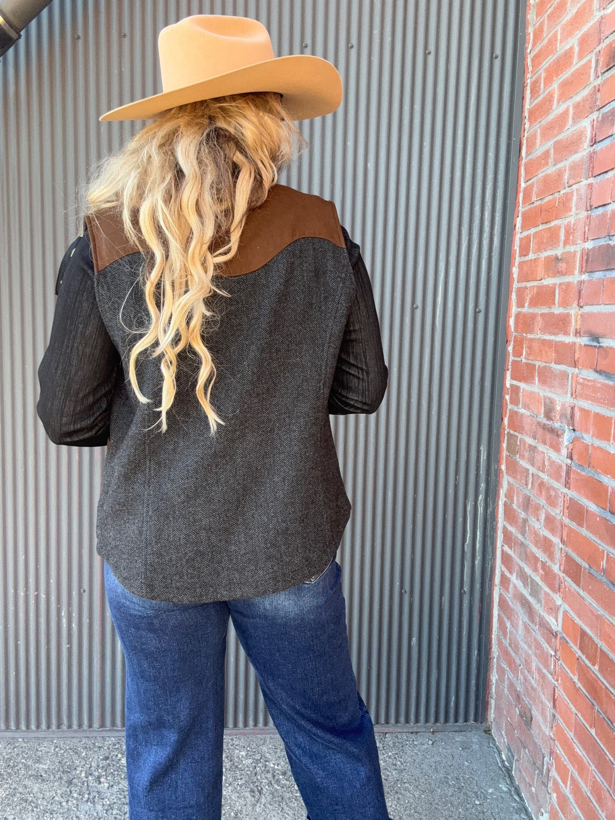 Channel Wool Vest - Madison Creek - Charcoal Herringbone - VMC6