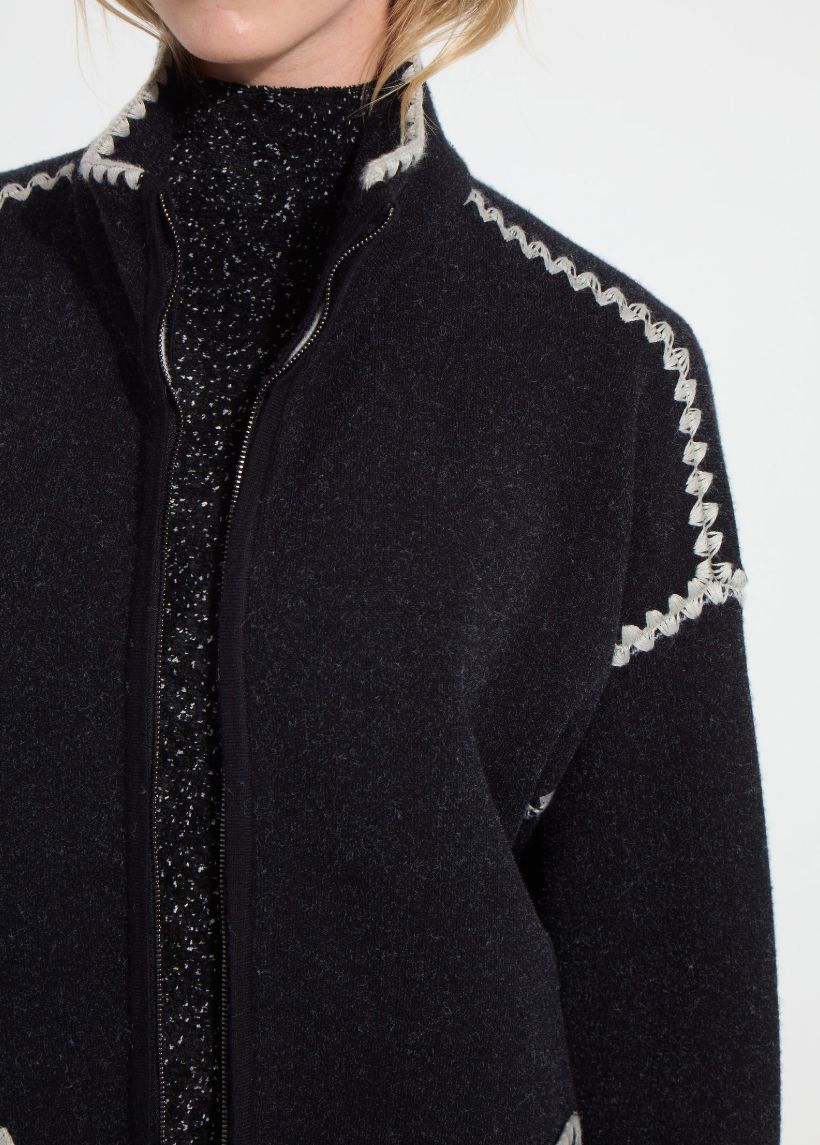 Charcoal Blanket Stitch Sweater Coat - 4049CH