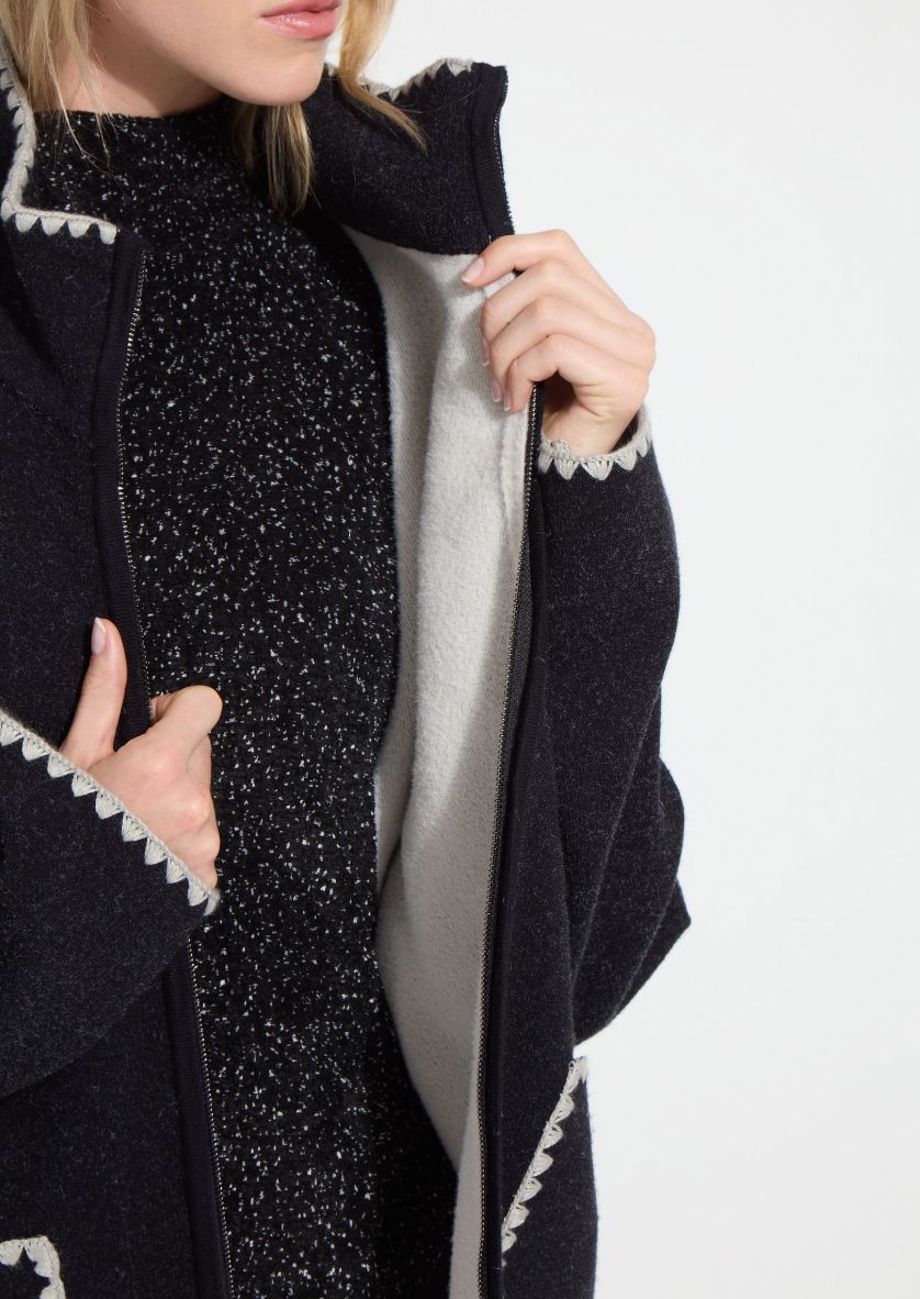 Charcoal Blanket Stitch Sweater Coat - 4049CH