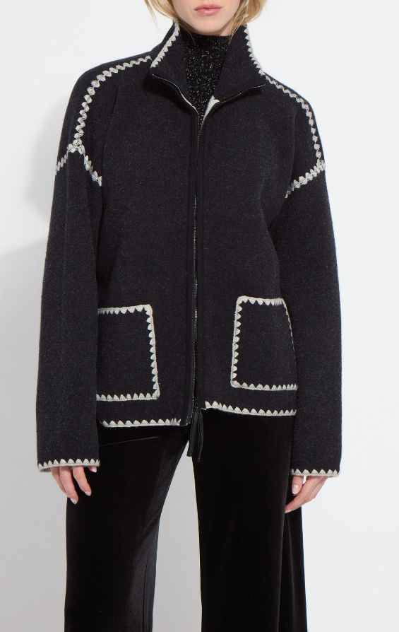 Charcoal Blanket Stitch Sweater Coat - 4049CH