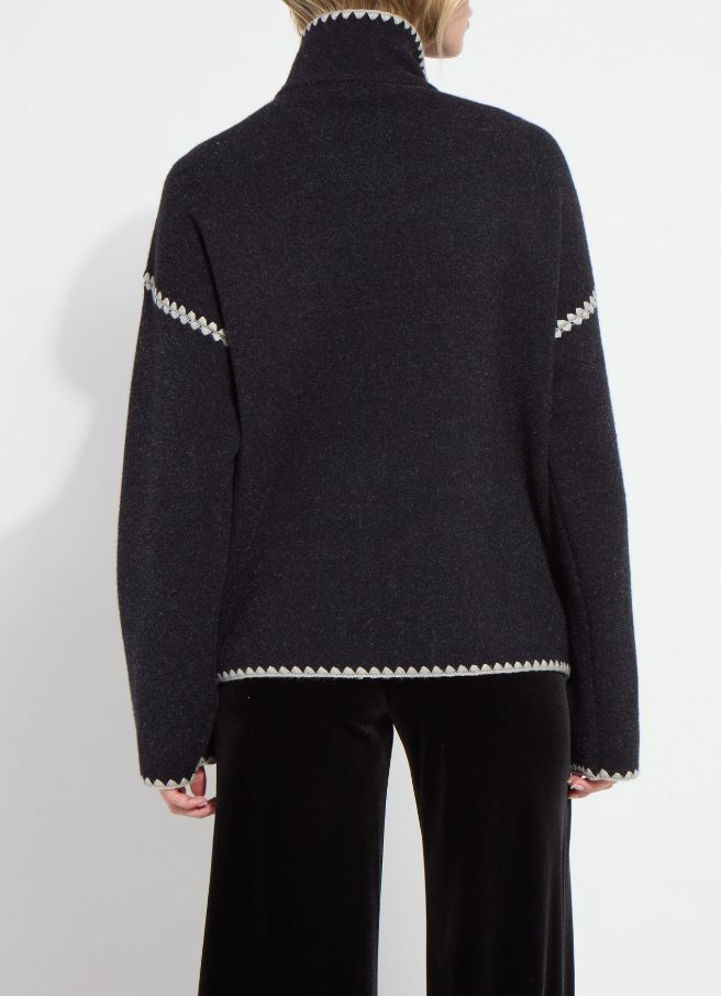 Charcoal Blanket Stitch Sweater Coat - 4049CH