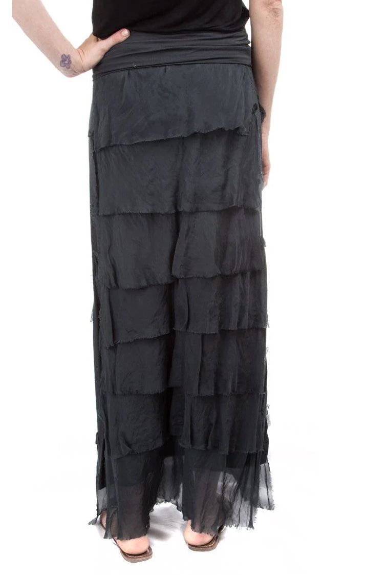 Charcoal Silk Tiered Maxi Skirt - KGG1-CH