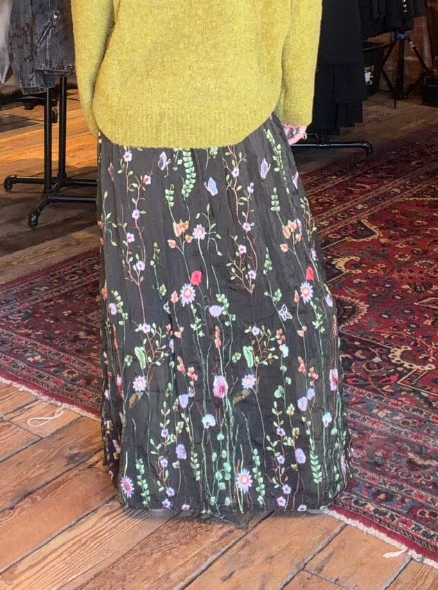 Chocolate Floral Embroidered Skirt - 65384-CC