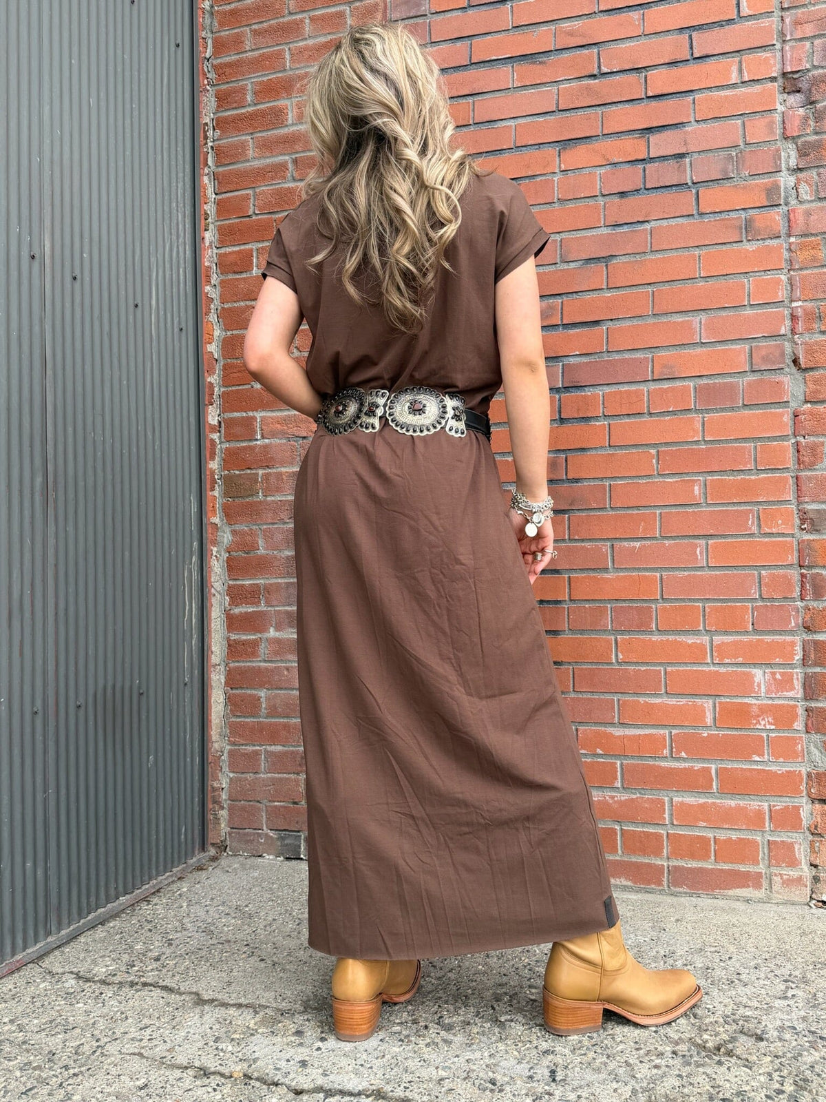 Chocolate Long V-Collar Jersey Dress - Henriette Steffensen - 98067C
