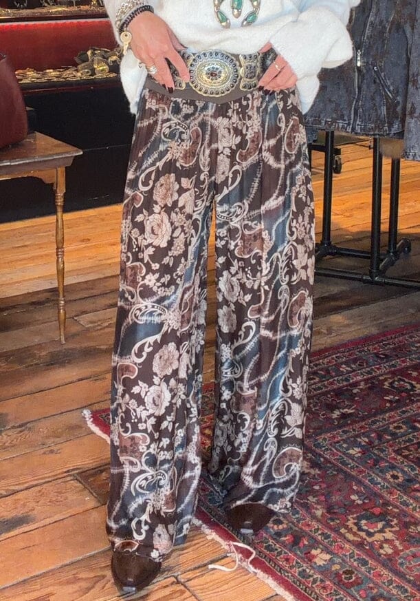 Chocolate Paisley/Flower Slit Pant - 2184PF-CC