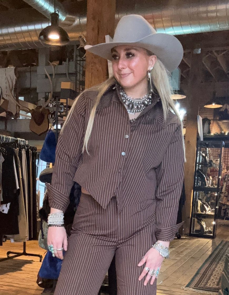 Chocolate Pinstripe Kacey Top - SV5032C