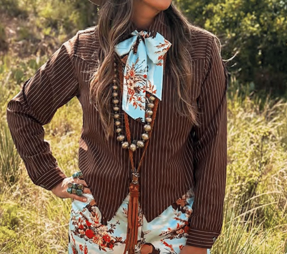 Chocolate Pinstripe Kacey Top - SV5032C