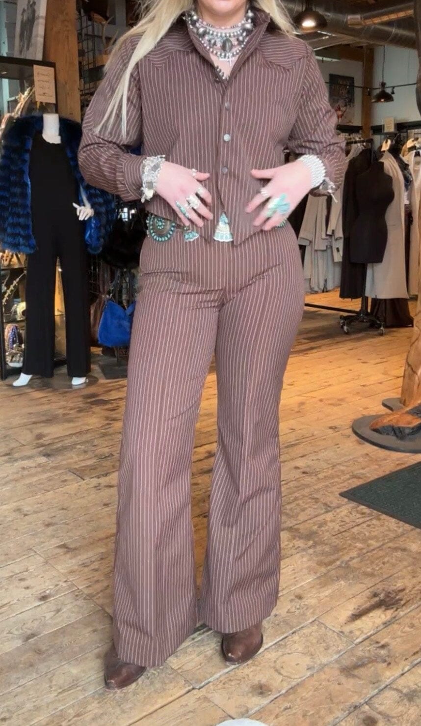 Chocolate Pinstripe Kacey Top - SV5032C