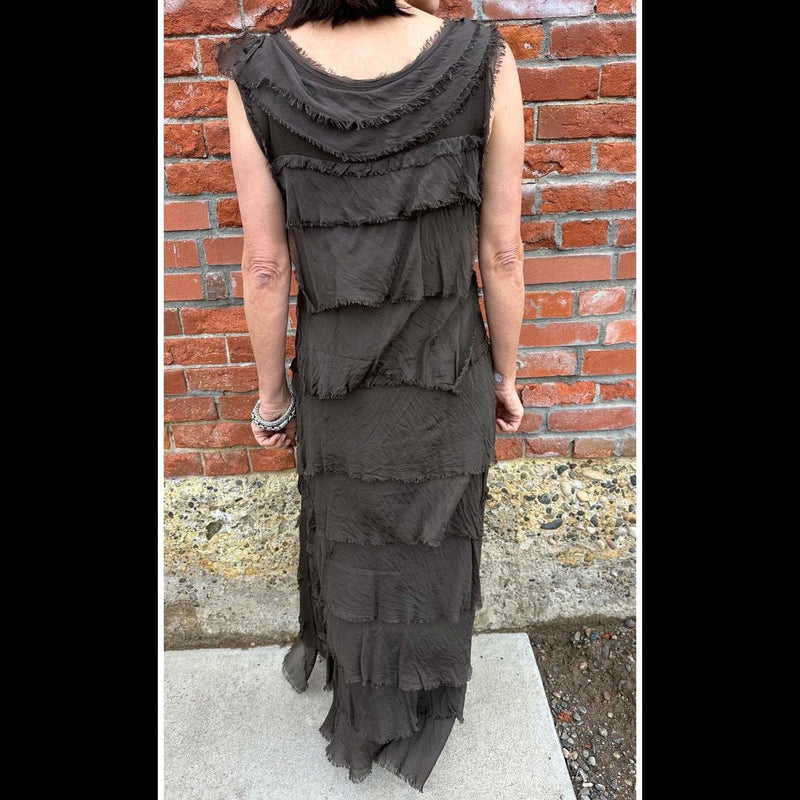 Chocolate Tiered Silk Maxi Dress - DGG2-CC