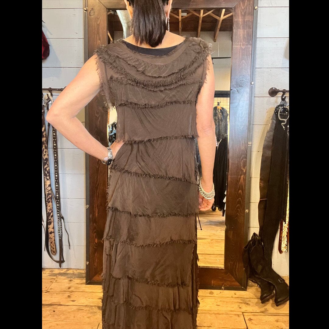 Chocolate Tiered Silk Maxi Dress Chocolate Tiered Silk Maxi Dress