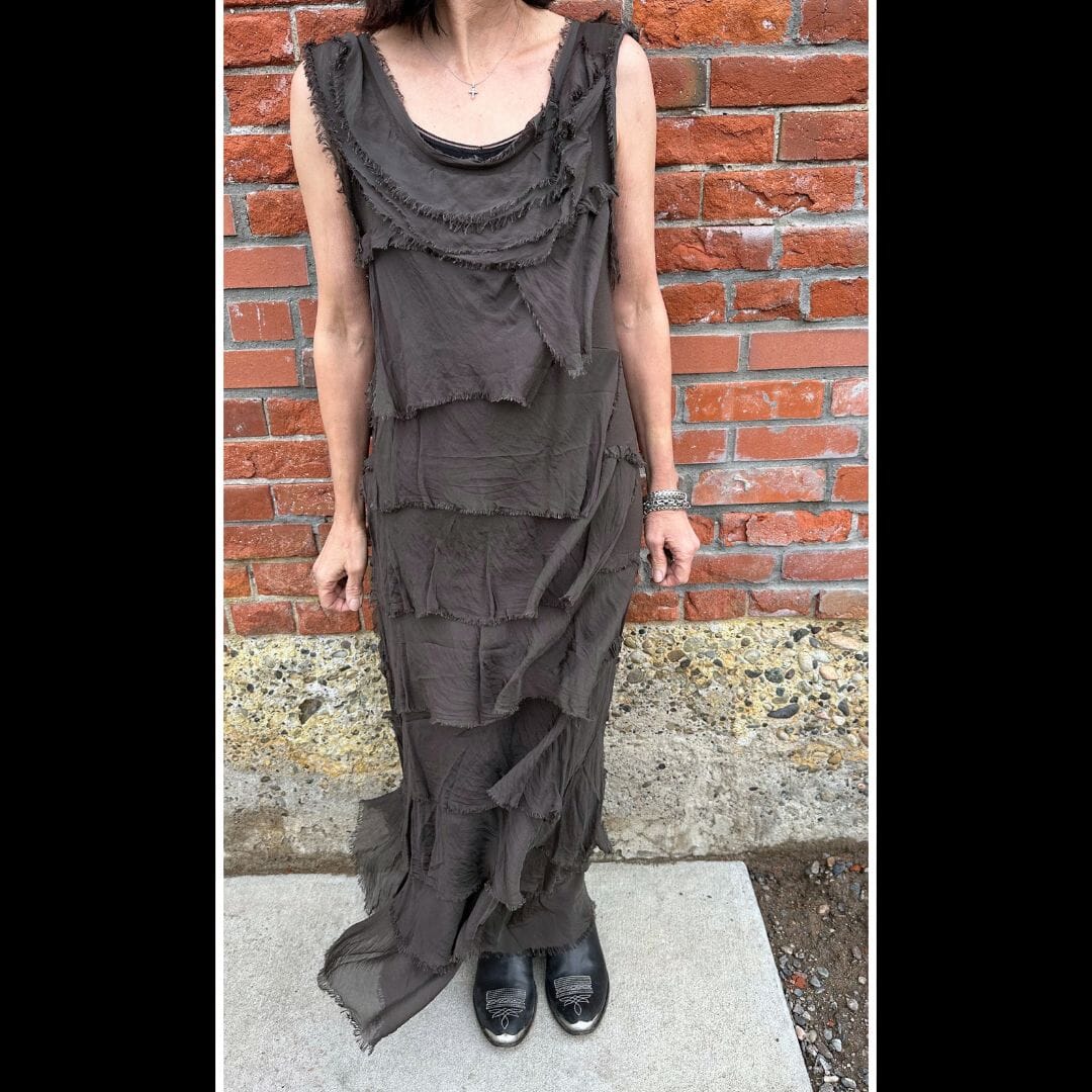 Chocolate Tiered Silk Maxi Dress - DGG2-CC STONE FEATHER ROAD Chocolate Tiered Silk Maxi Dress - DGG2-CC STONE FEATHER ROAD