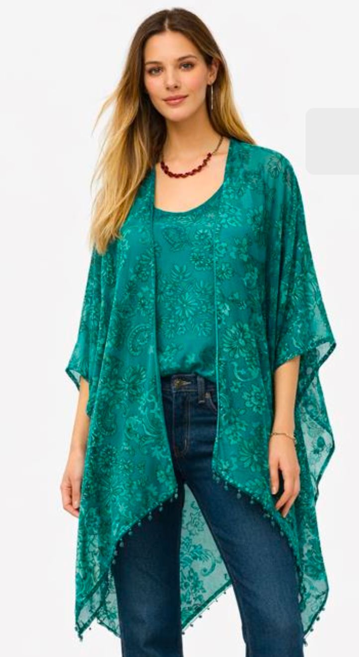 Clyde Teal Velvet Shawl - A91926