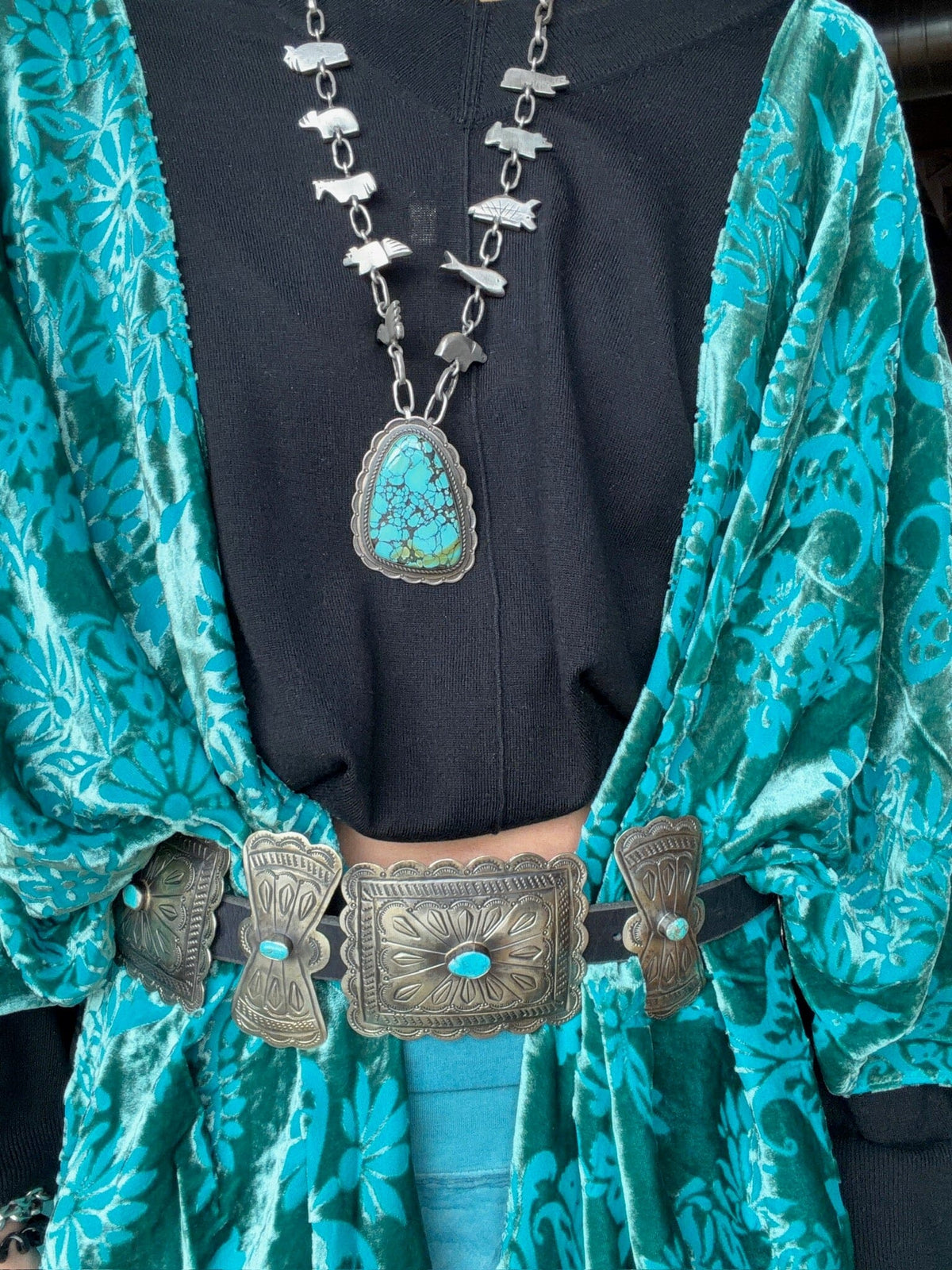 Clyde Teal Velvet Shawl - A91926