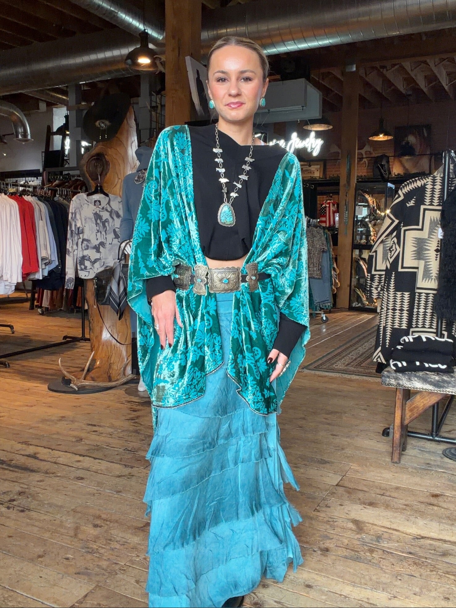 Clyde Teal Velvet Shawl - A91926