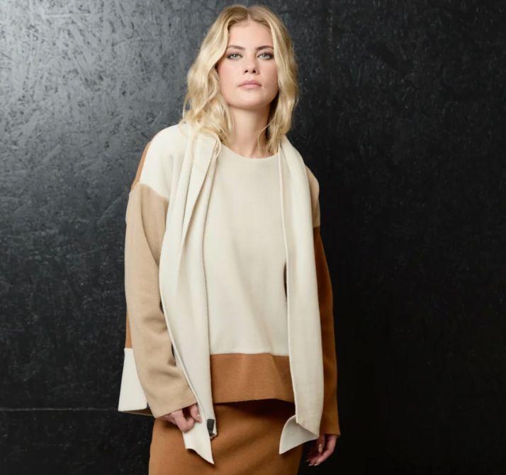 Color Block Fleece Top- Camel/Kit/Rust - 1412CKR