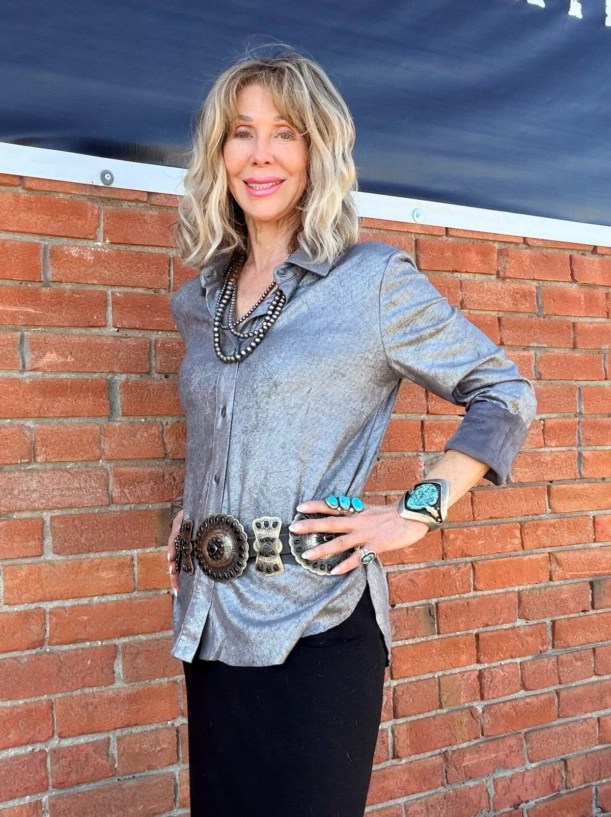 Connie Metalic Silver Faux Suede Blouse - Lysse' - LY3452