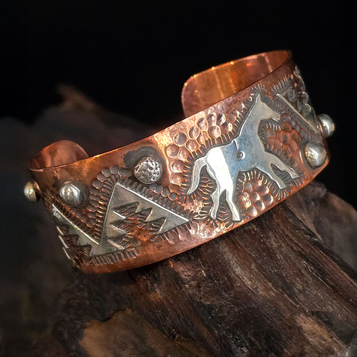 Copper Cuff W/Sterling Overlay Running Horse - CRBJ12