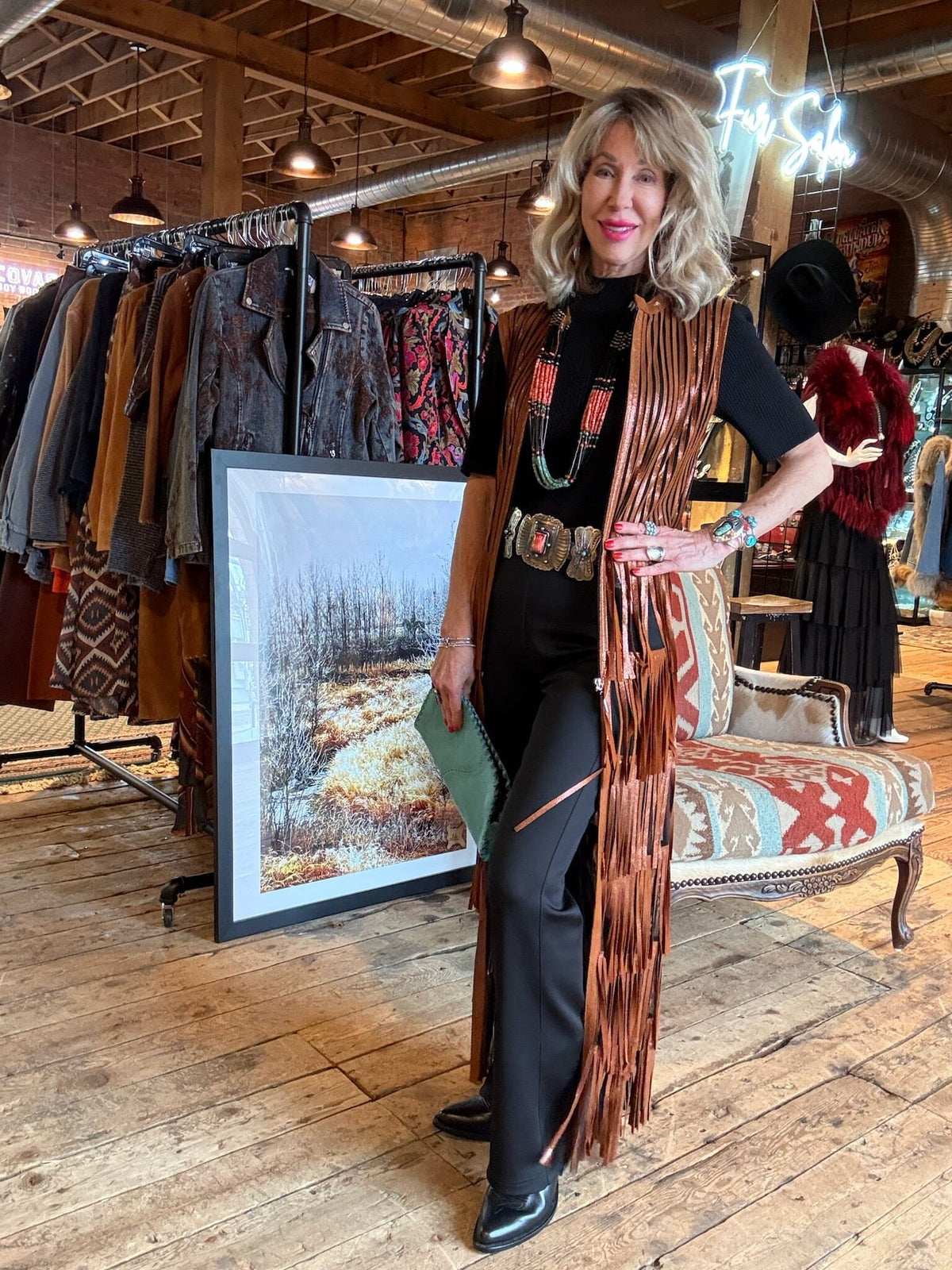 Copper Metallic Leather Fringed Vest - VDW4