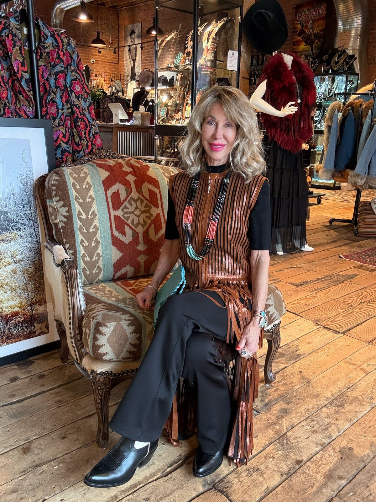 Copper Metallic Leather Fringed Vest - VDW4
