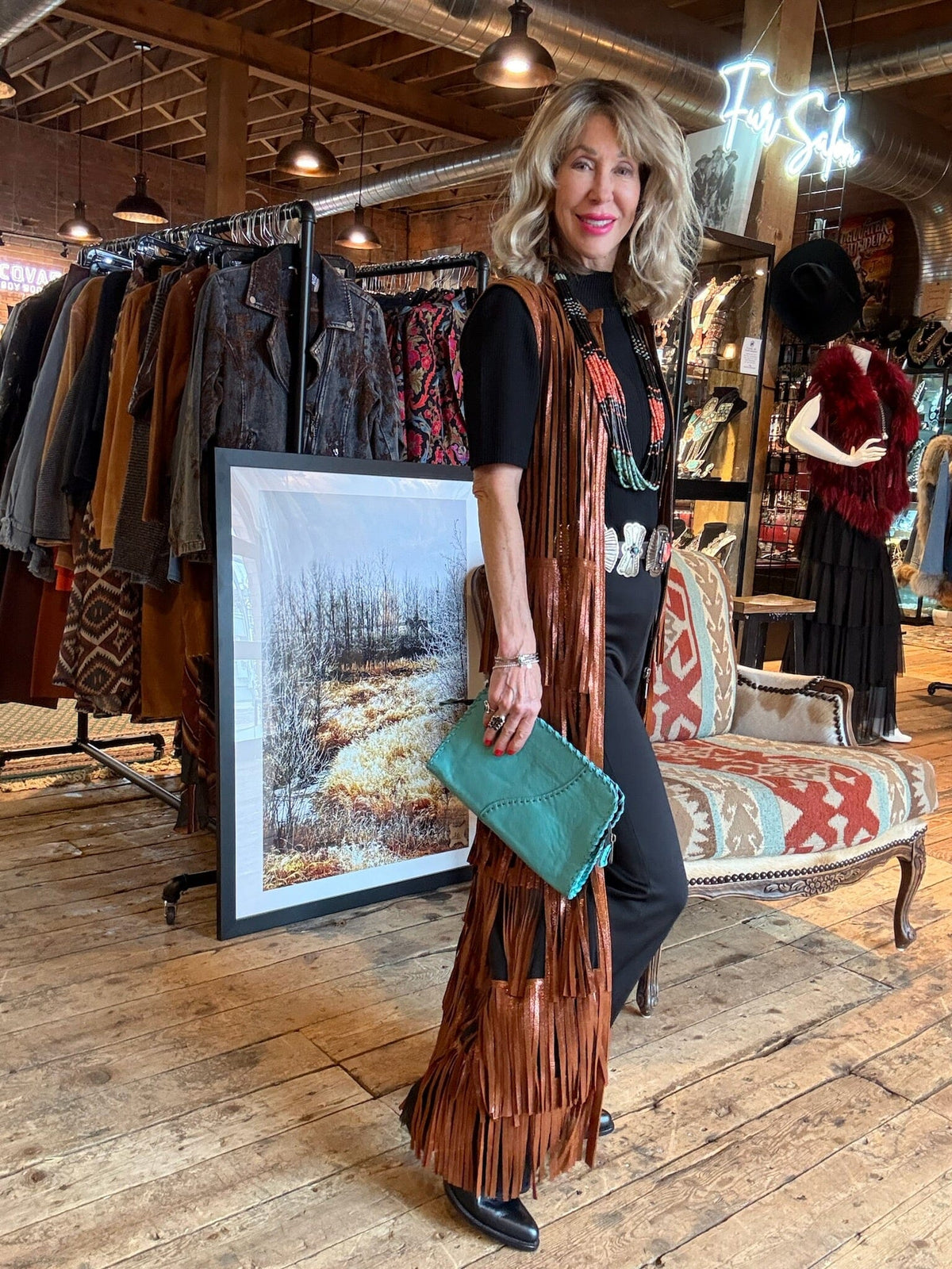 Copper Metallic Leather Fringed Vest - VDW4