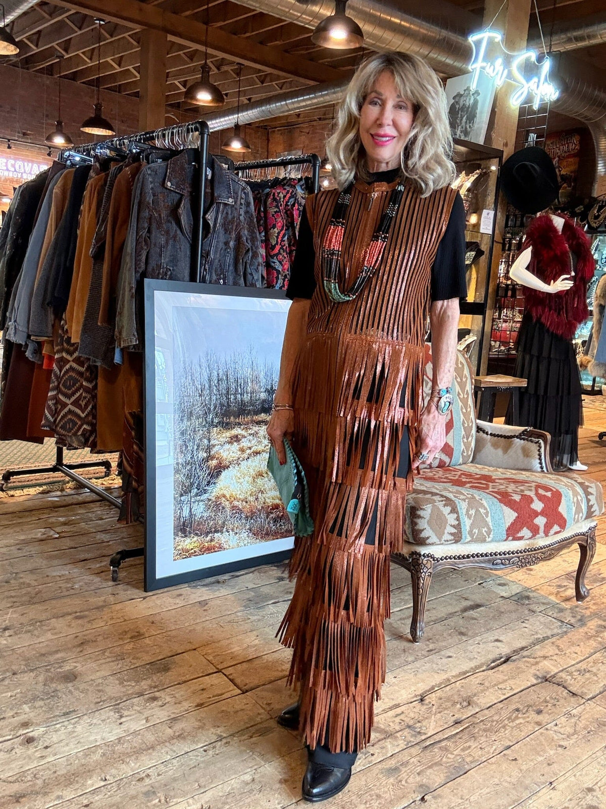 Copper Metallic Leather Fringed Vest - VDW4