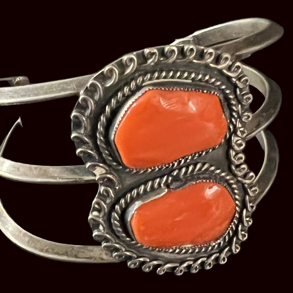 Coral 2 Stone/Sterling Silver Cuff - CMH207