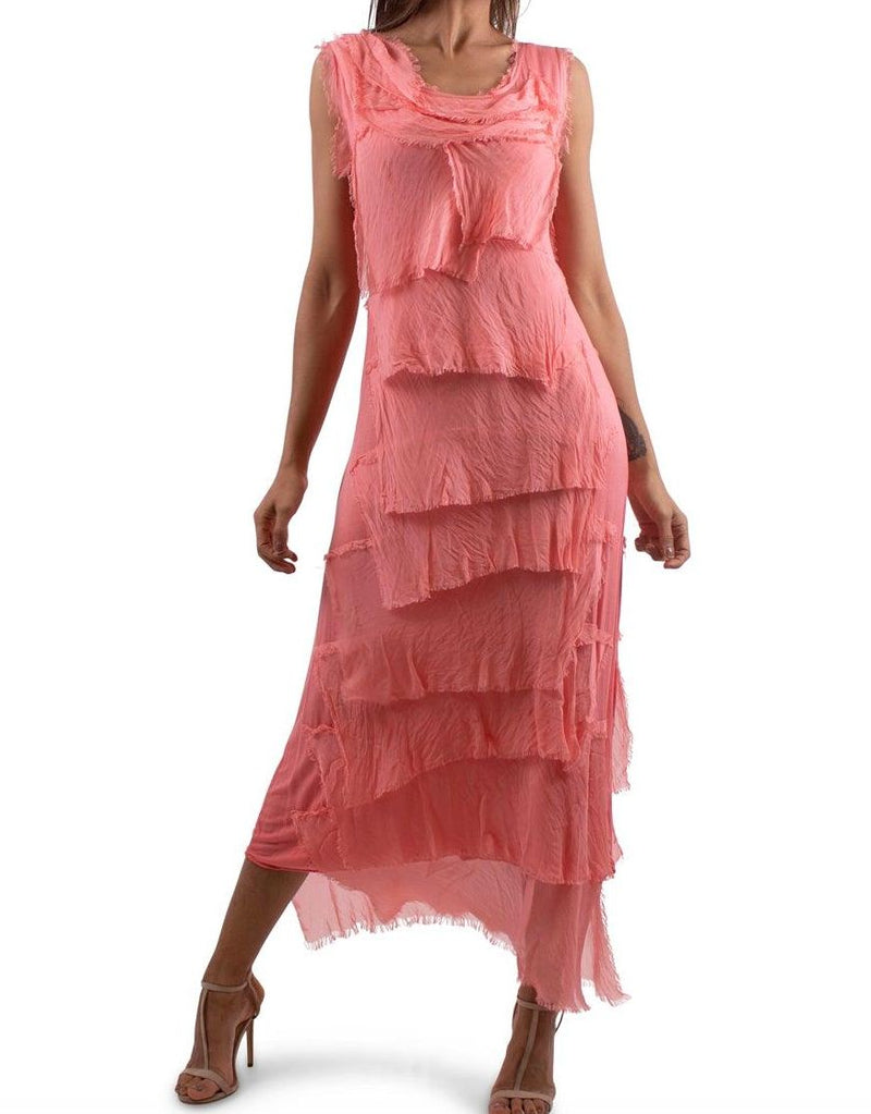 Coral Tiered Silk Maxi Dress - DGG2-CL