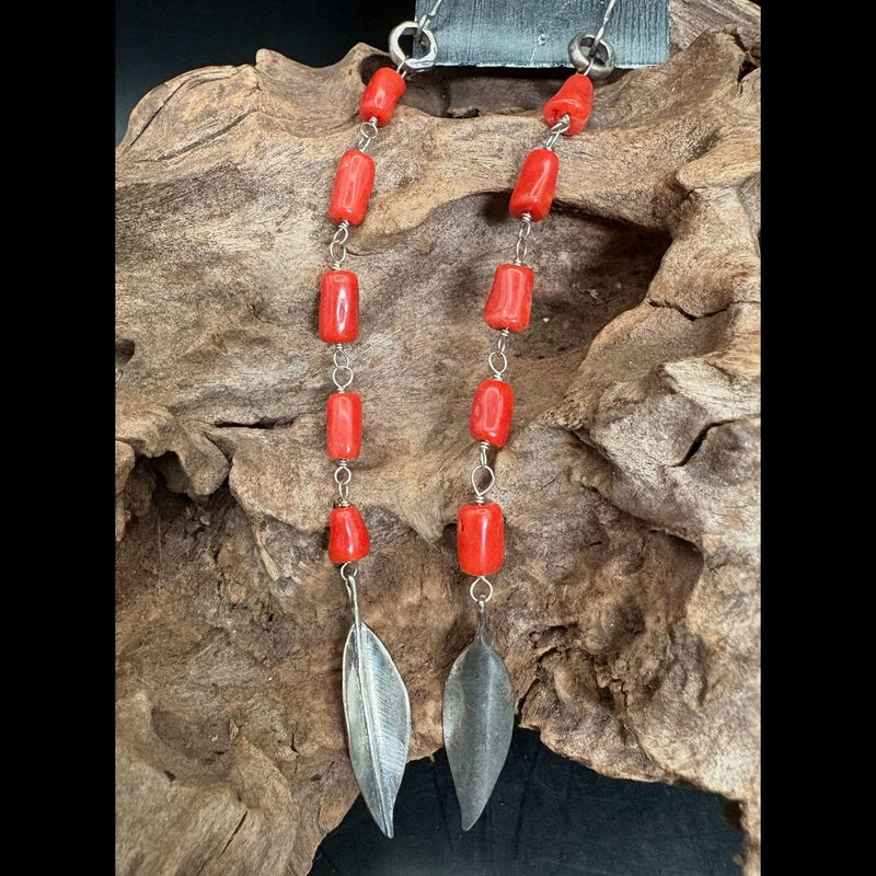Coral W/Feather Earrings - EAR5