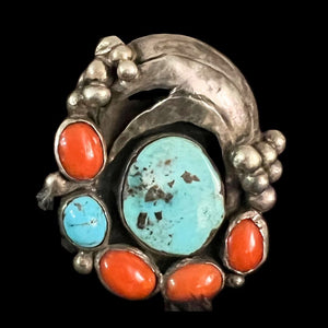 Coral/Turquoise/Sterling Silver Ring - RMH279