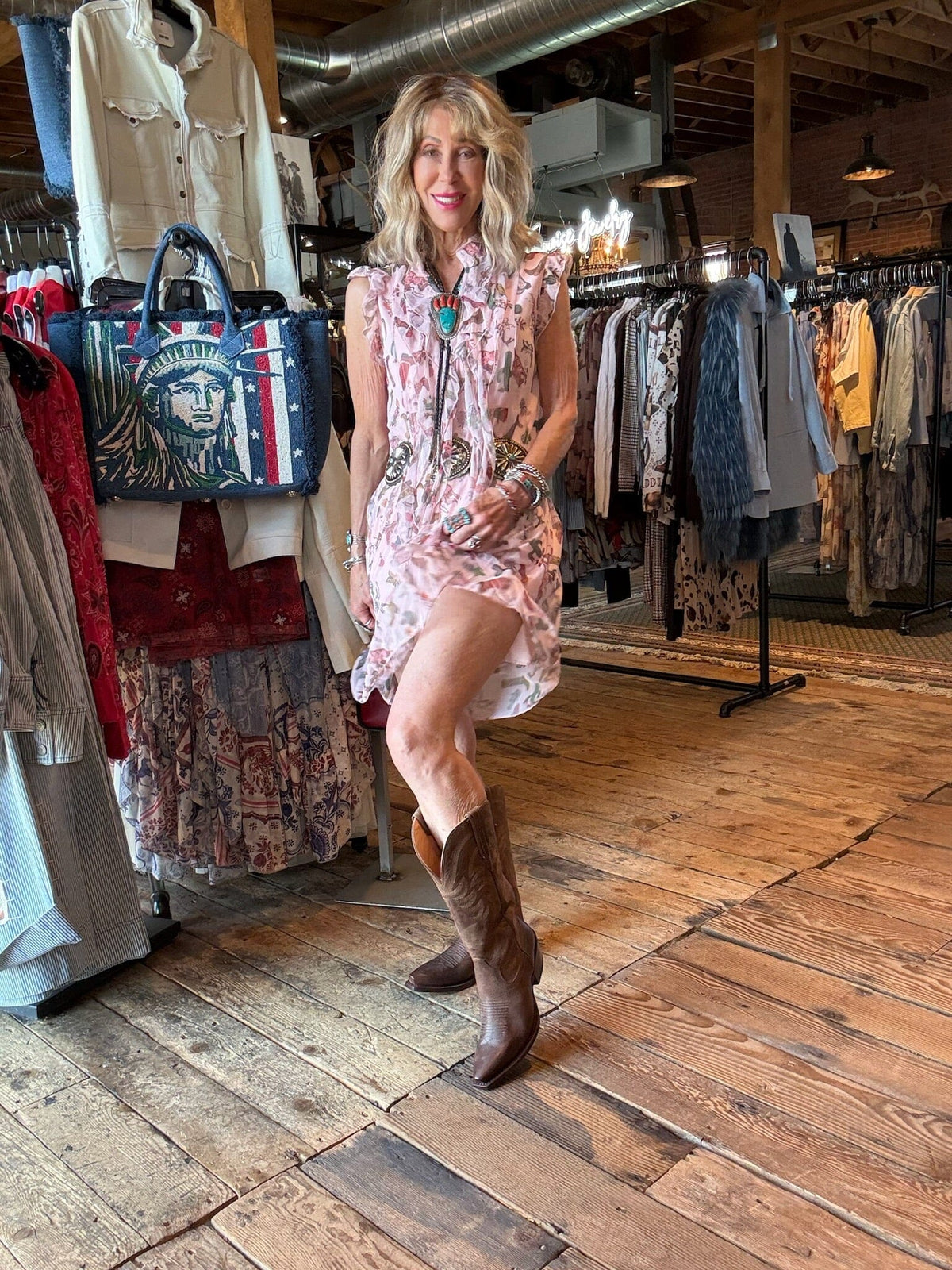 Cowboy Pink Sleeveless Mesh Dress - 4570CP