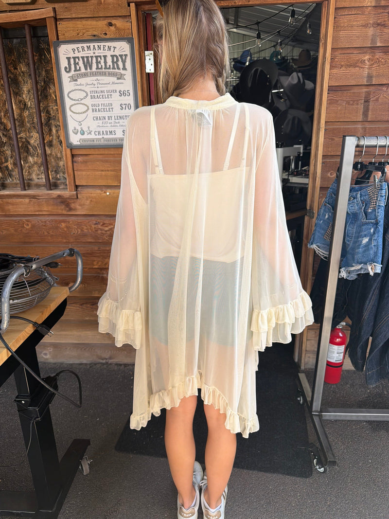 Cream Mesh Ruffle Blouse - 4809CM