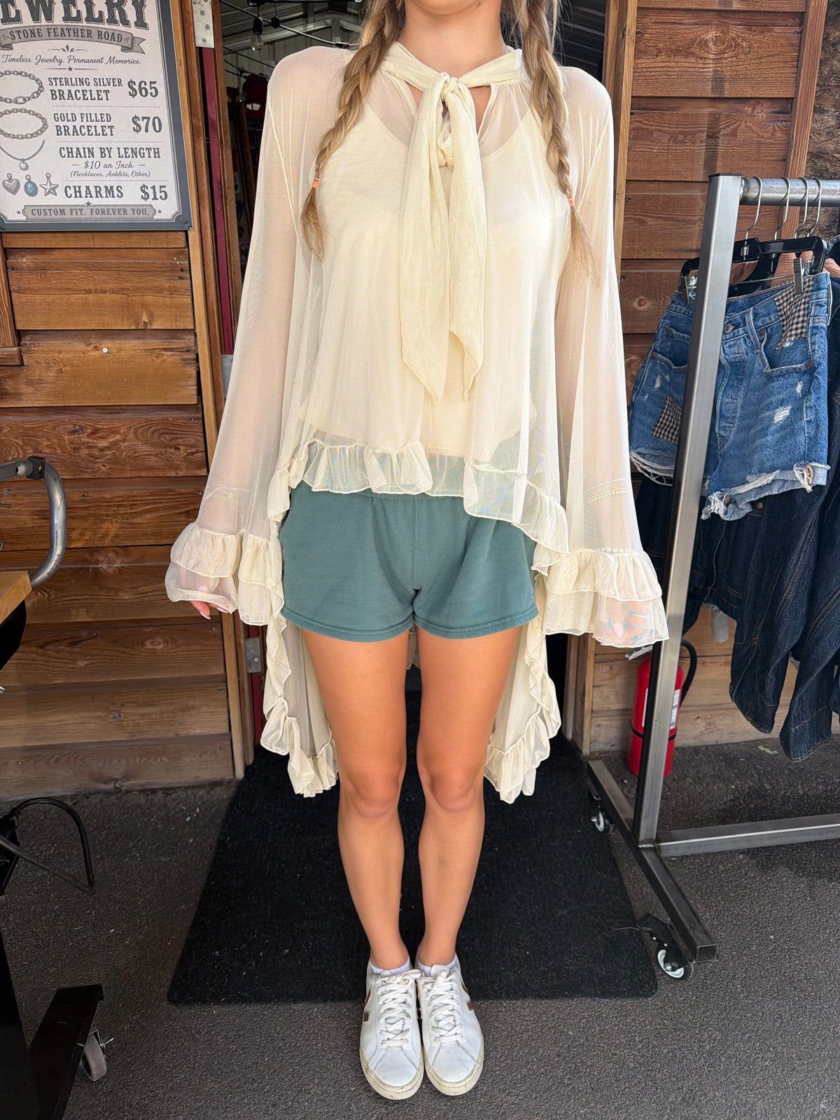 Cream Mesh Ruffle Blouse - 4809CM