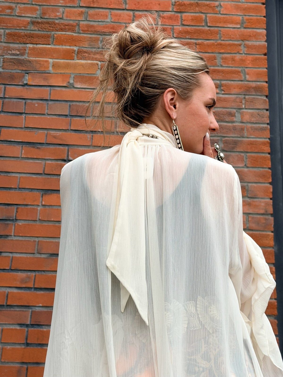 Cream Mesh Ruffle Blouse - 4809CM