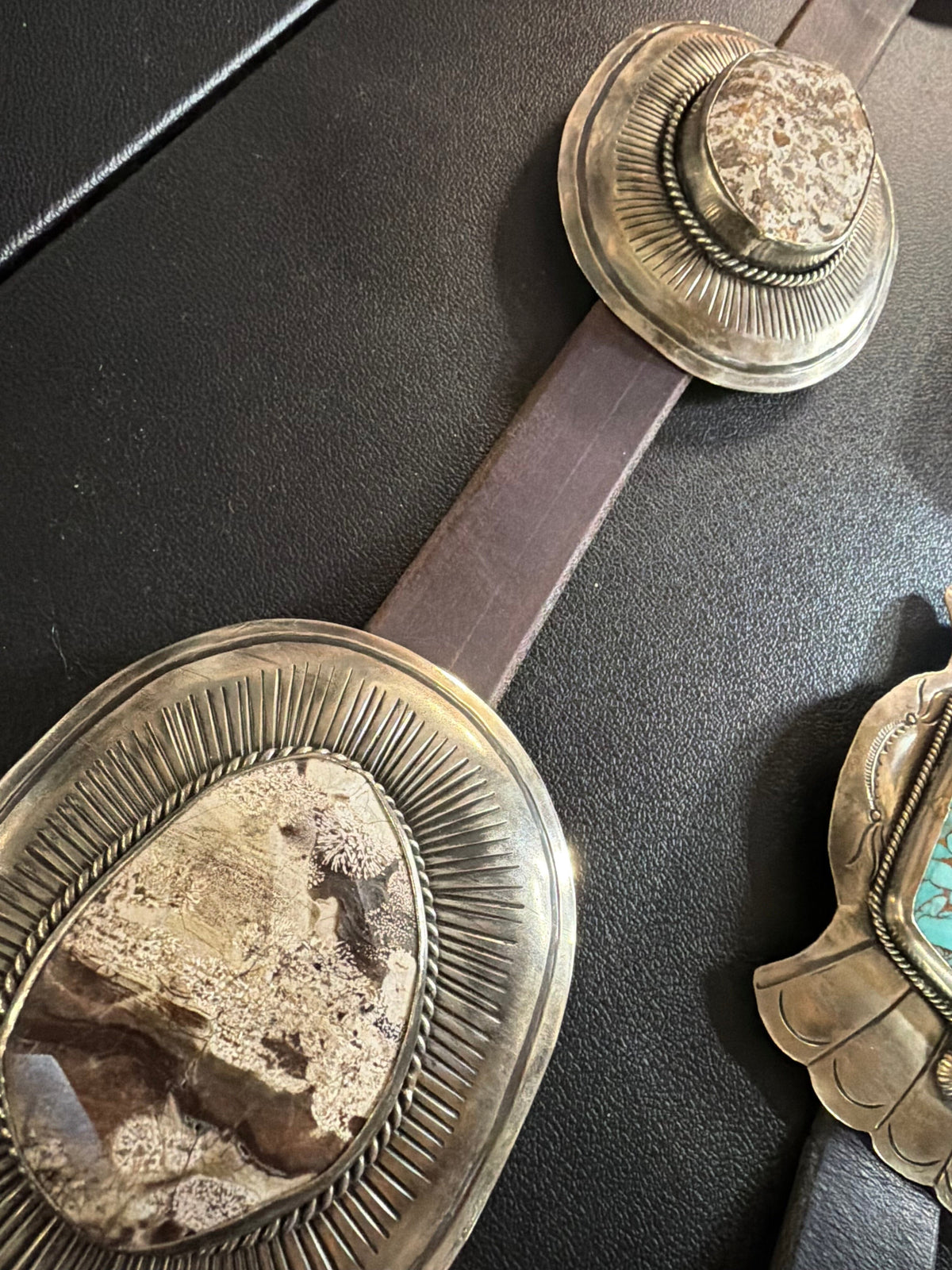 Cream/Brown Petrified Jasper/German Silver Belt - BBAR196C