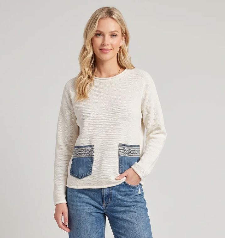 Cream/Denim Detail Pullover - 5970CR